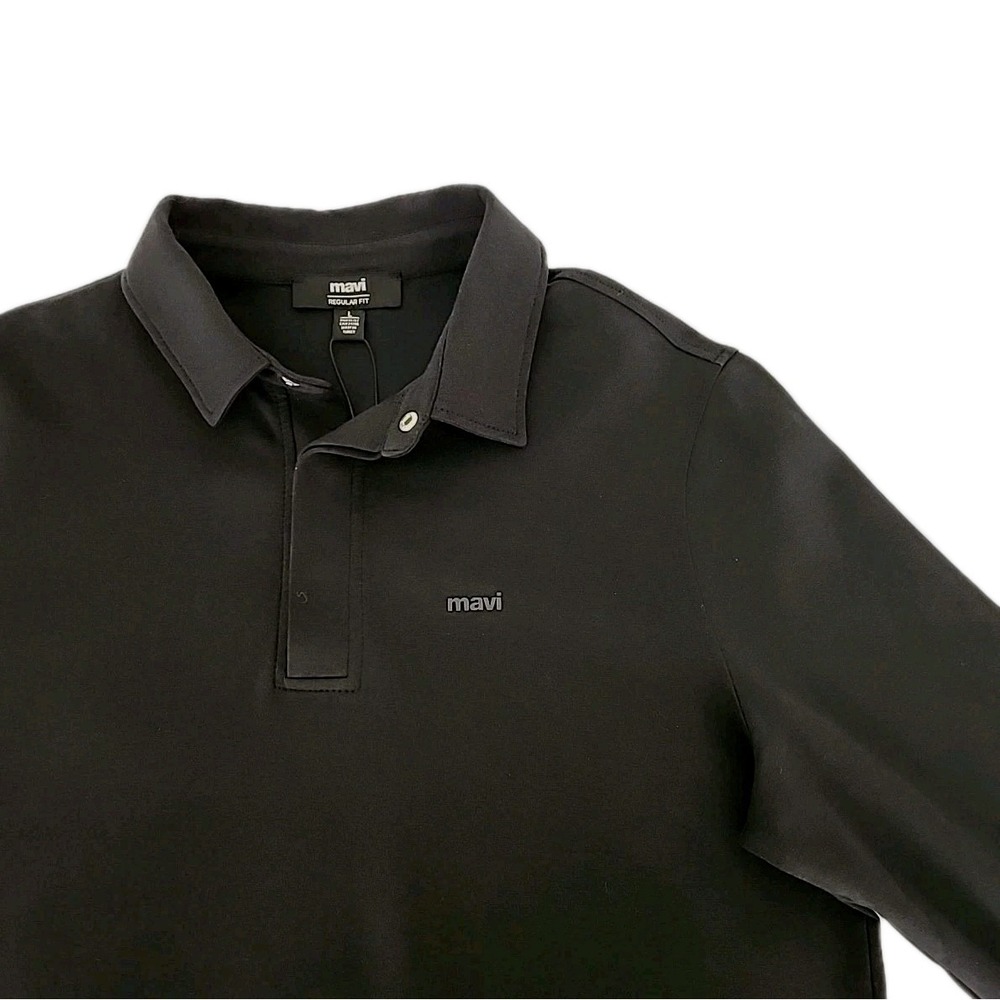 NWT Mavi Activewear Men's Large Long Sleeve Polo Black Pullover 1/4-Snap Collar